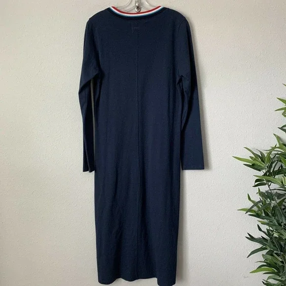 Sol Angeles Long Sleeve Jersey Blue Striped Collar Midi Dress - Picture 4 of 4